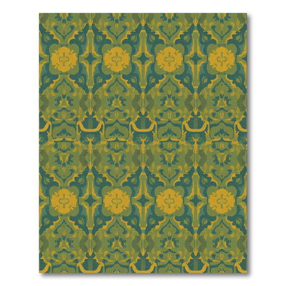 Ornate Teal Yellow Damask Swirls Rug