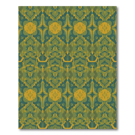 Ornate Teal Yellow Damask Swirls Rug