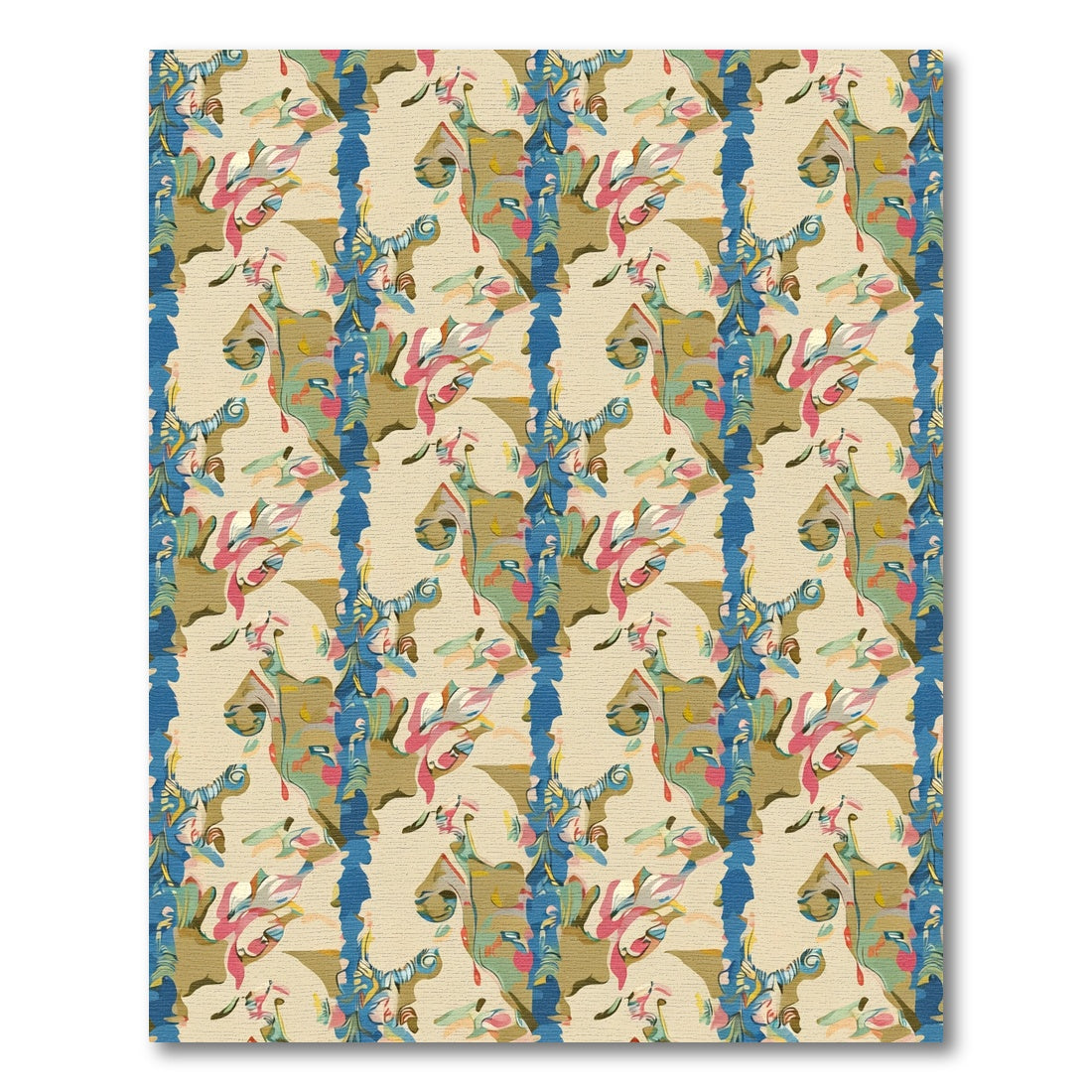 Abstract Vertical Cream Blue Floral Flow Rug