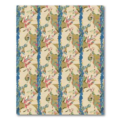 Abstract Vertical Cream Blue Floral Flow Rug
