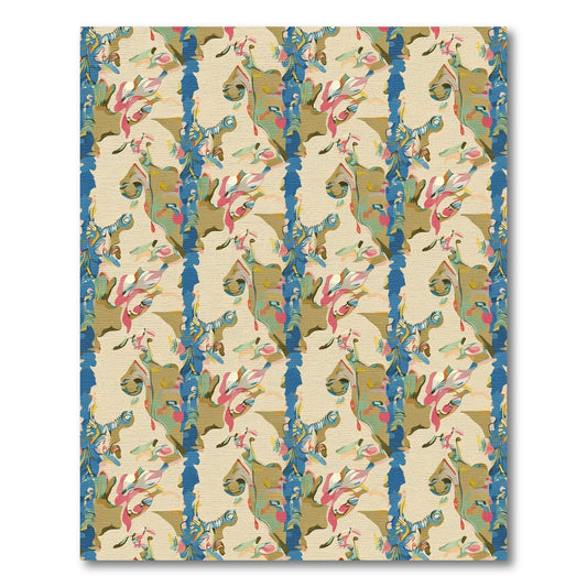 Abstract Vertical Cream Blue Floral Flow Rug