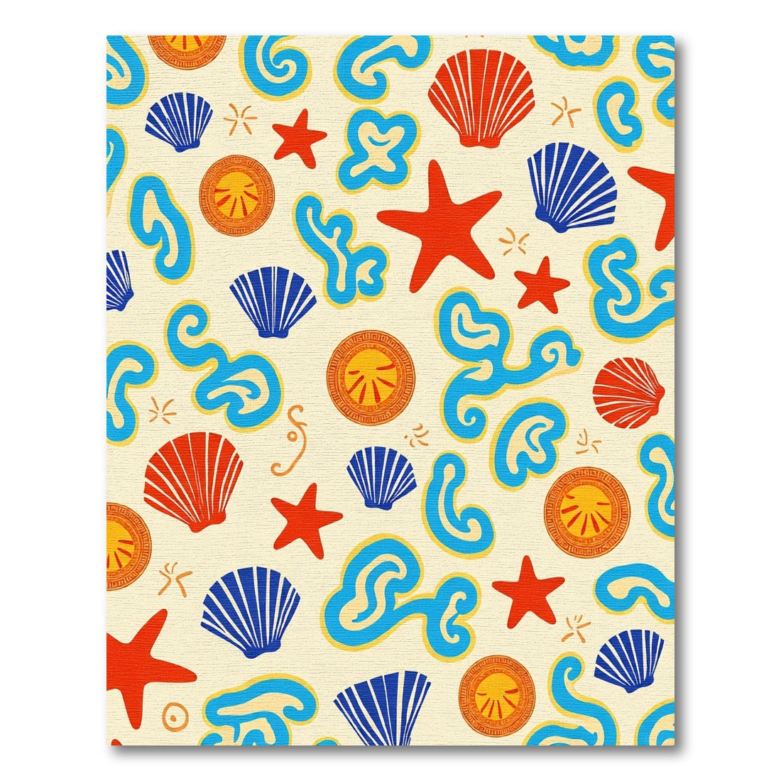Nautical Red Blue Shell Starfish Pattern Rug