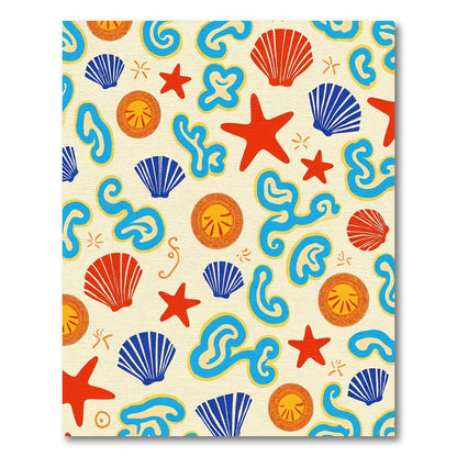 Nautical Red Blue Shell Starfish Pattern Rug