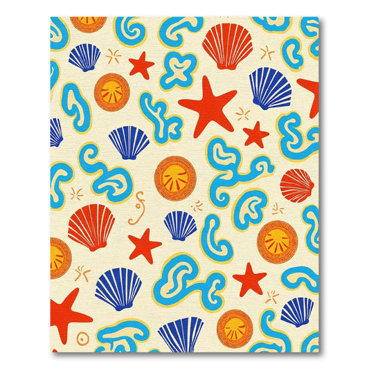 Nautical Red Blue Shell Starfish Pattern Rug