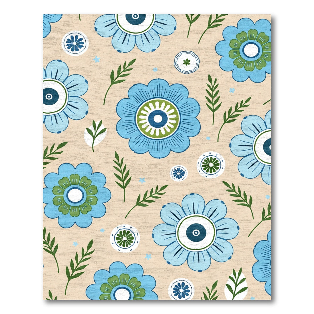 Light Beige Blue Green Folk Floral Rug