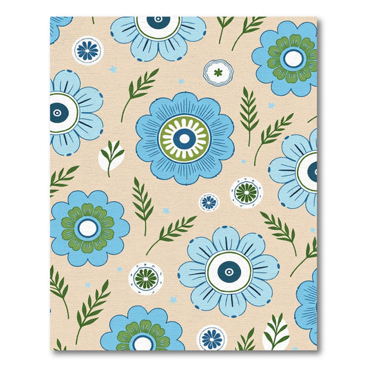 Light Beige Blue Green Folk Floral Rug