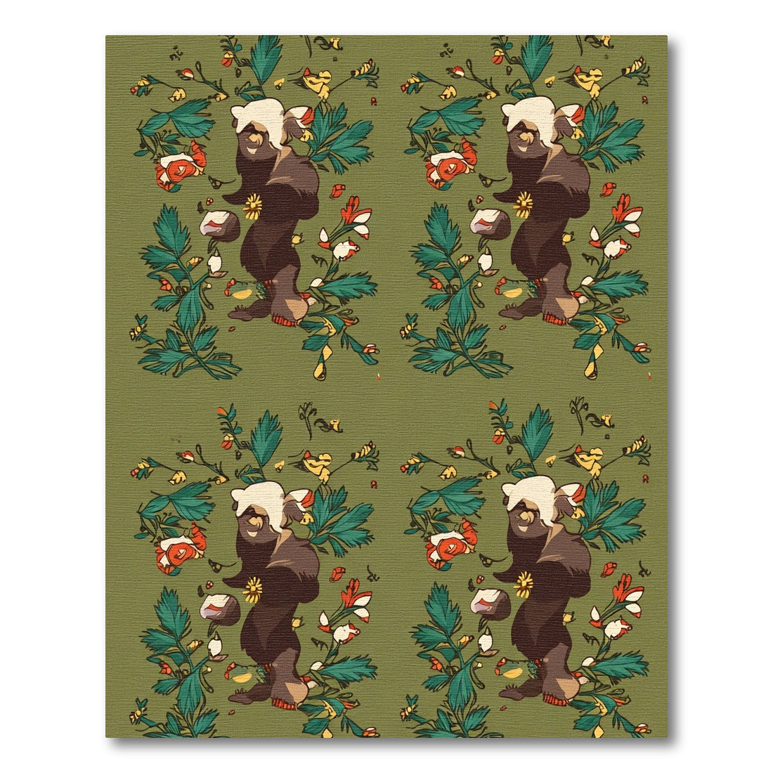 Whimsical Bear Floral Meadow Rug