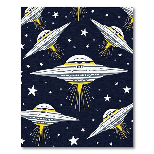 Whimsical Navy UFO Star Trail Rug