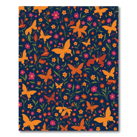 Orange Butterfly Floral Garden Dark Rug
