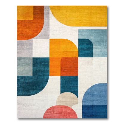 Modern Teal Orange Geometric Abstract Rug