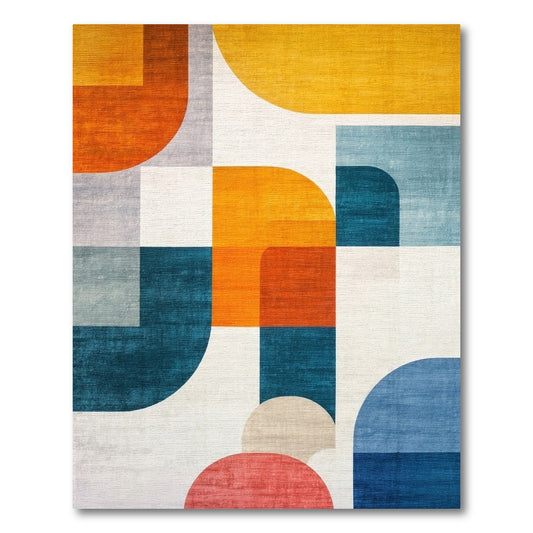 Modern Teal Orange Geometric Abstract Rug