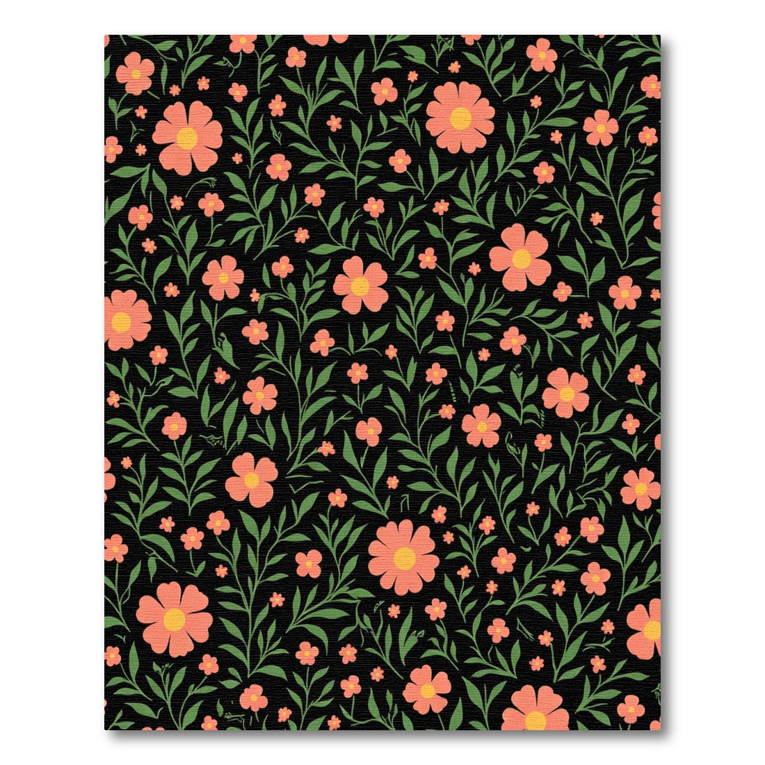 Coral Blossom Vine Black Rug