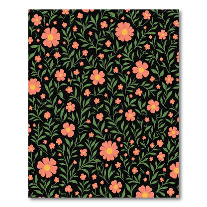 Coral Blossom Vine Black Rug