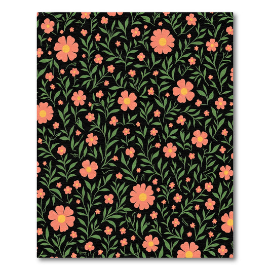 Coral Blossom Vine Black Rug