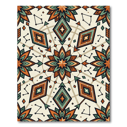 Celestial Geometric Teal and Terracotta Mandala Rug