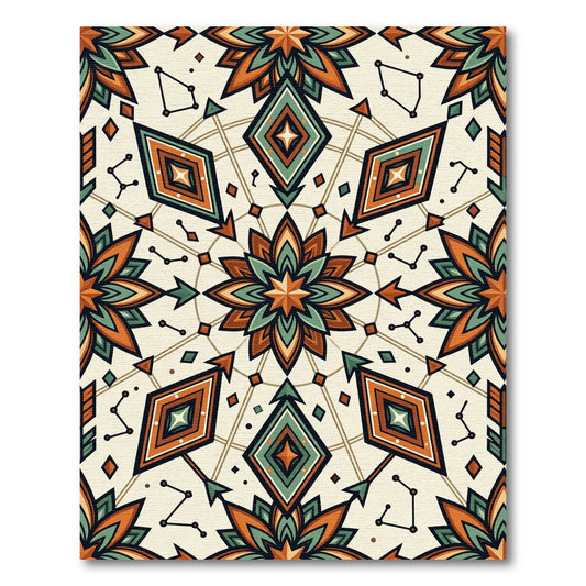 Celestial Geometric Teal and Terracotta Mandala Rug