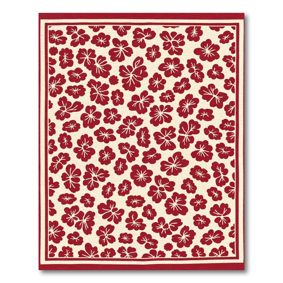 Crimson Floral Blossom Cream Rug