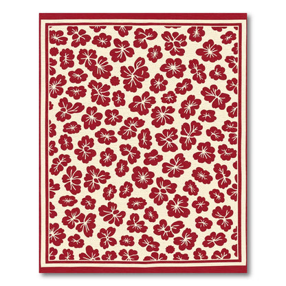 Crimson Floral Blossom Cream Rug