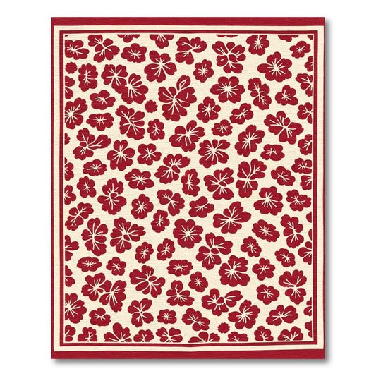 Crimson Floral Blossom Cream Rug