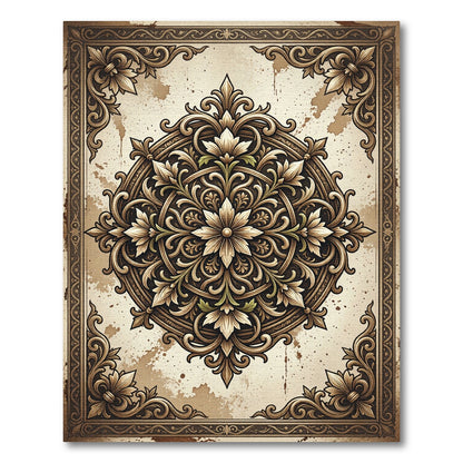 Vintage Beige Floral Ornate Medallion Rug