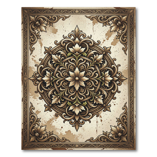 Vintage Beige Floral Ornate Medallion Rug