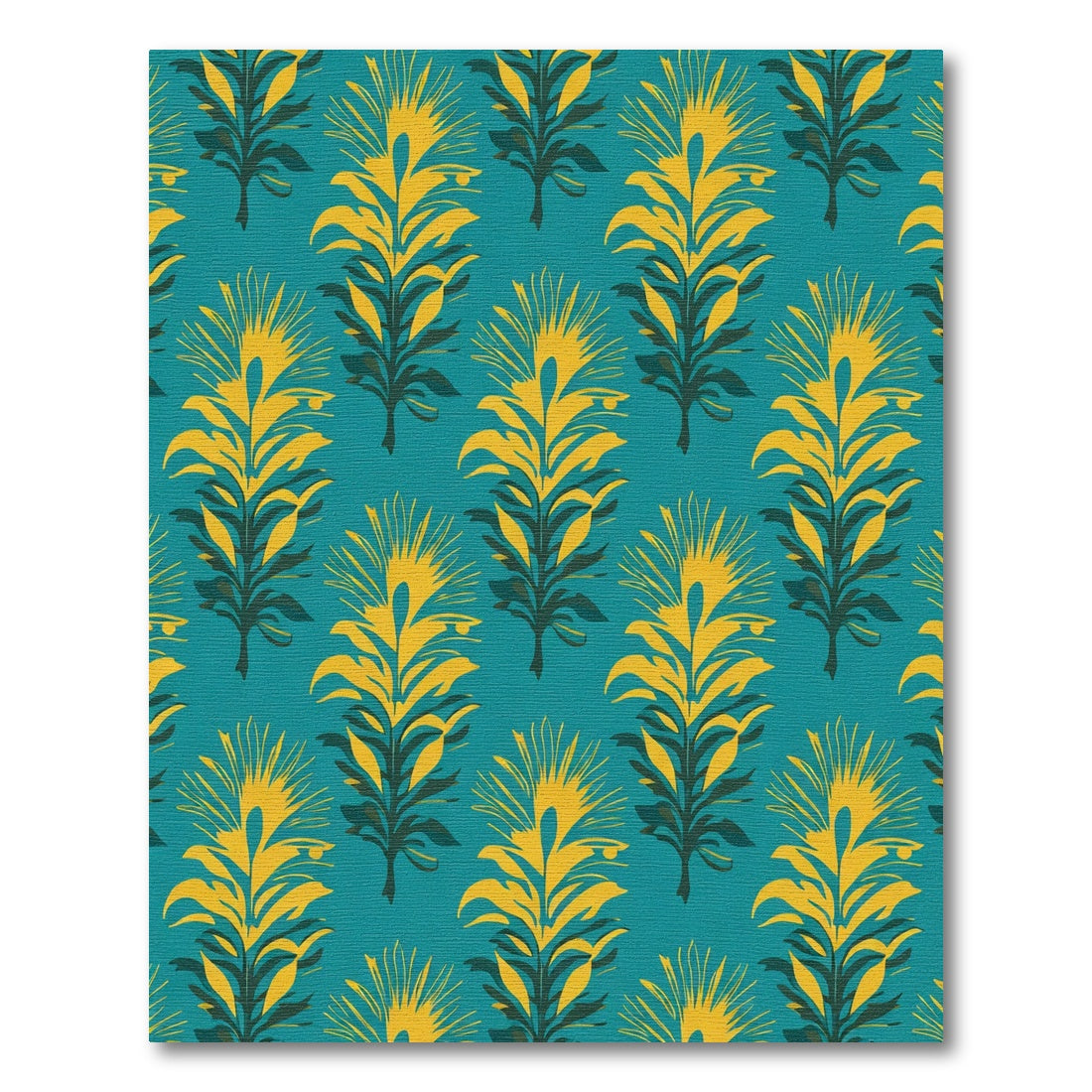 Teal Yellow Feathered Botanical Repeats Rug