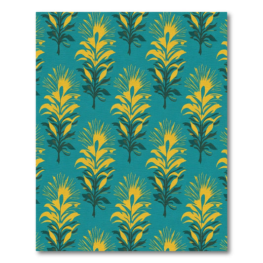 Teal Yellow Feathered Botanical Repeats Rug