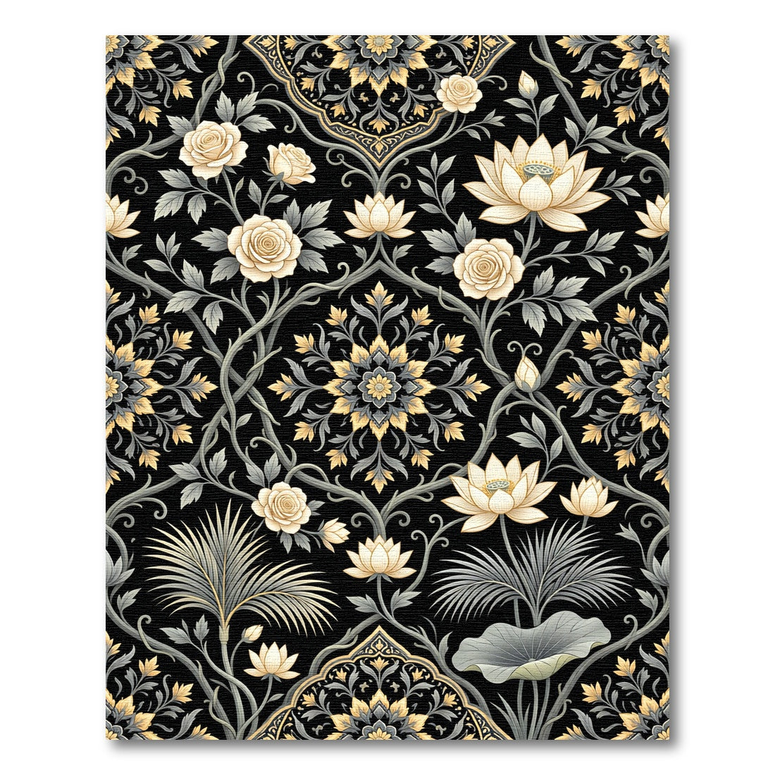 Cream Lotus Rose Garden Art Nouveau Rug