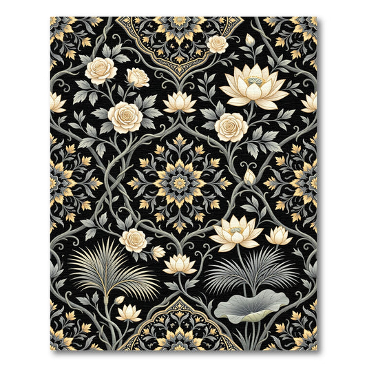 Cream Lotus Rose Garden Art Nouveau Rug