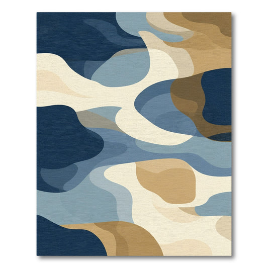 Earthy Blue Tan Abstract Waves Rug