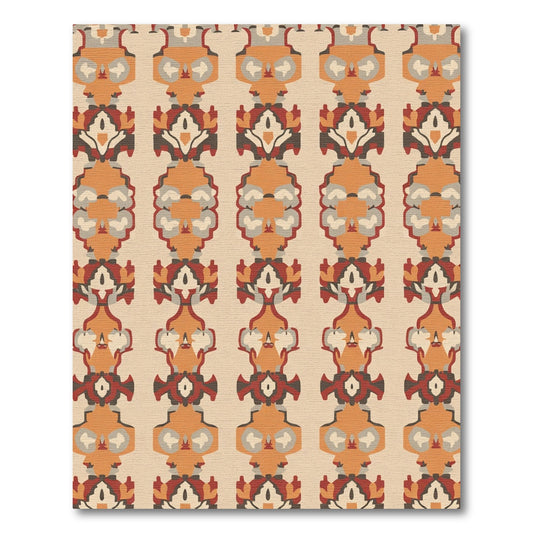 Rustic Orange Brown Tribal Ikat Rug