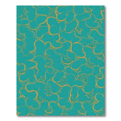 Teal Gold Flowing Vine Art Rug