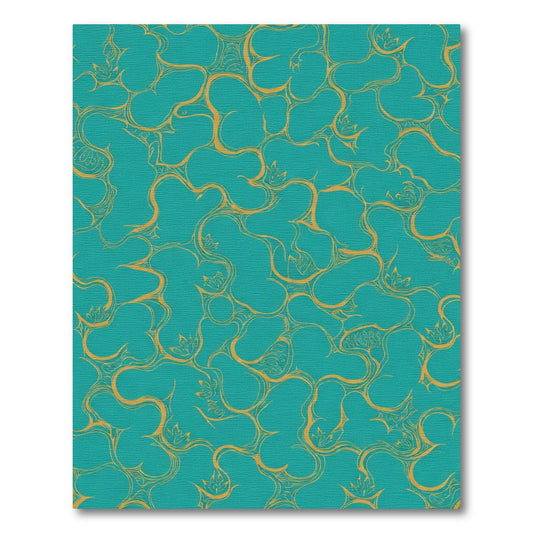 Teal Gold Flowing Vine Art Rug