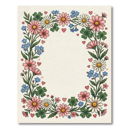 Sweet Pink Daisy Clover Hearts Border Rug