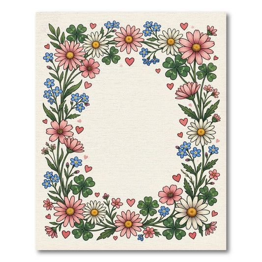 Sweet Pink Daisy Clover Hearts Border Rug