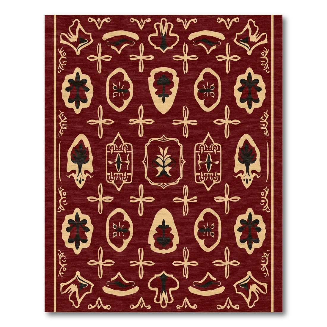 Rich Burgundy Botanical Crest Rug