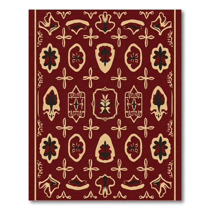 Rich Burgundy Botanical Crest Rug