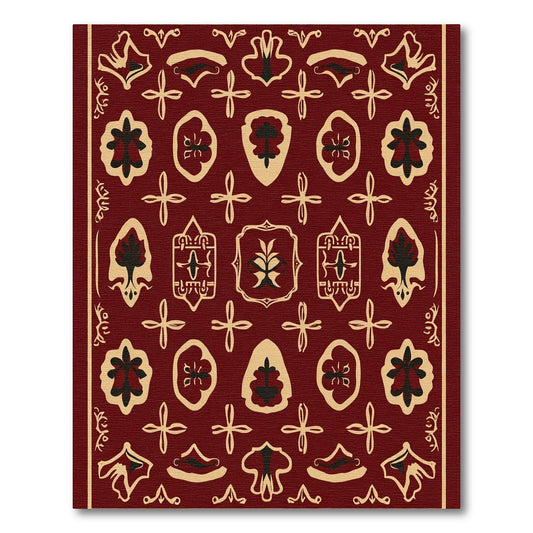 Rich Burgundy Botanical Crest Rug