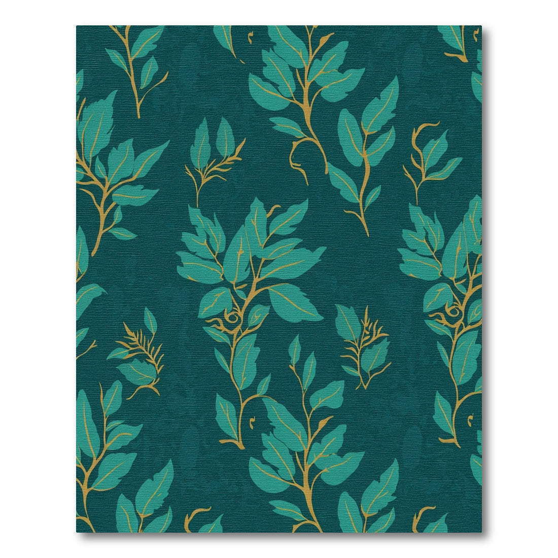 Teal And Gold Botanical Branch Rug