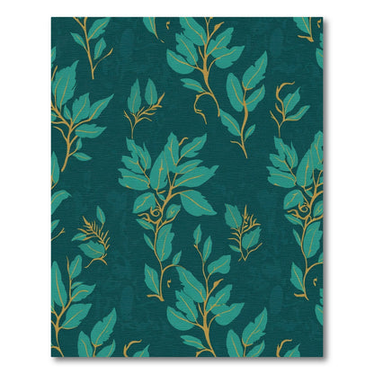 Teal And Gold Botanical Branch Rug