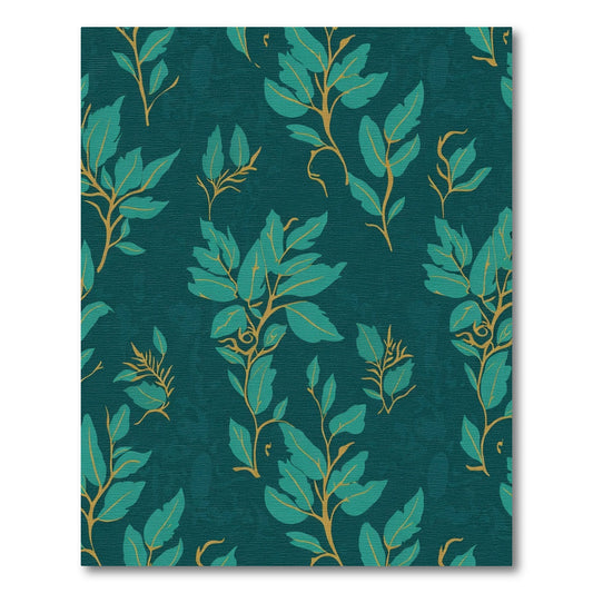 Teal And Gold Botanical Branch Rug