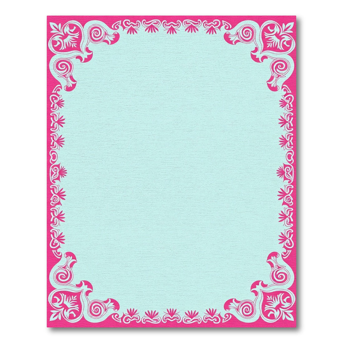 Ornate Pink Teal Scroll Border Rug