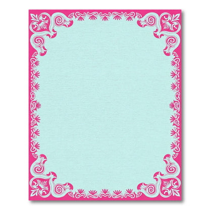 Ornate Pink Teal Scroll Border Rug