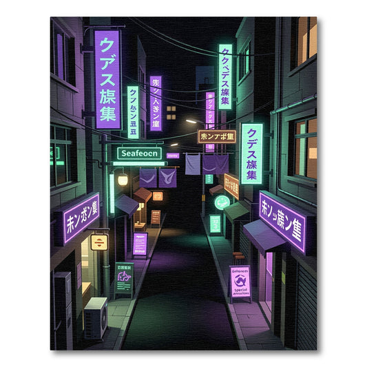 Neon Cyberpunk Alleyway Urban Night Light Rug
