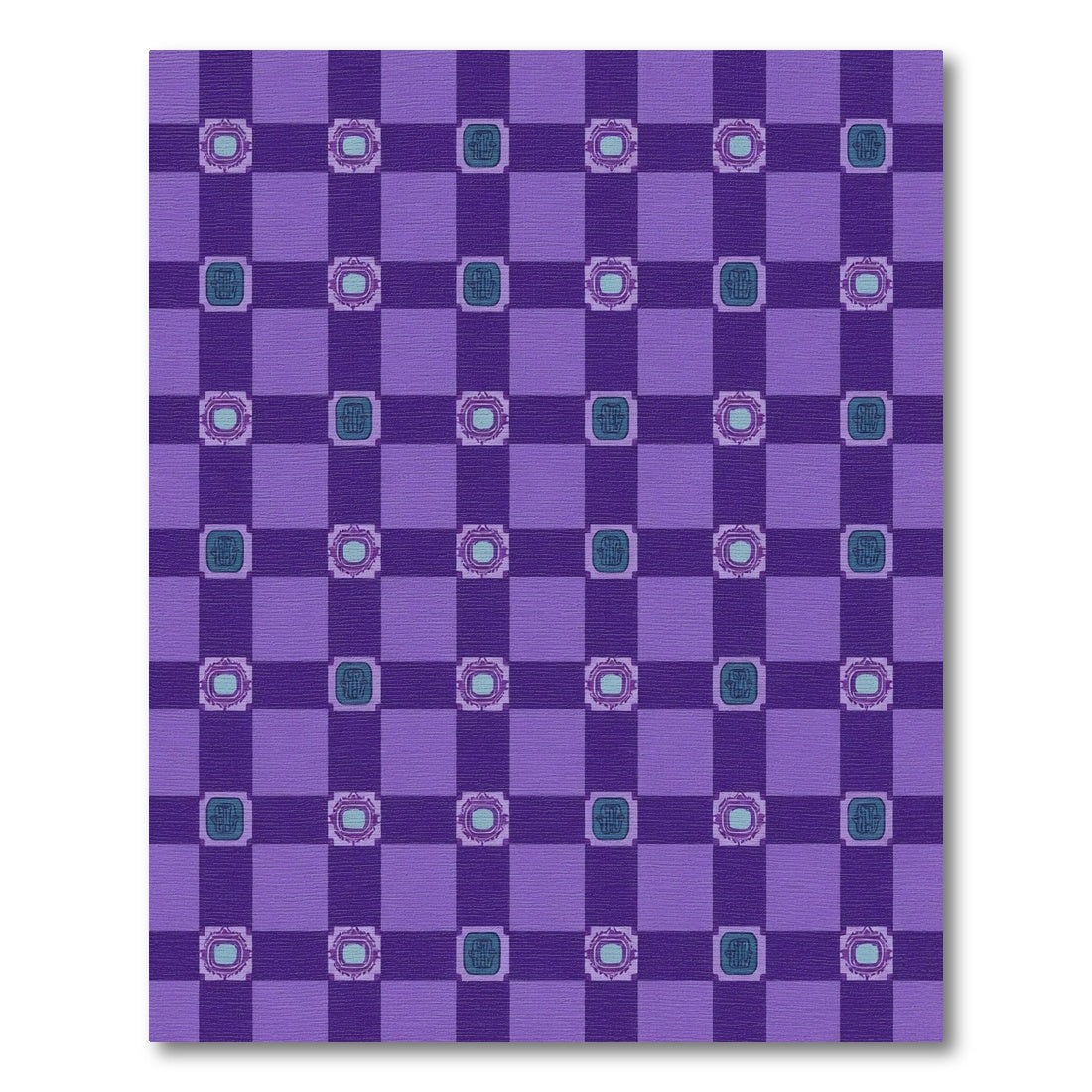 Purple Blue Checkerboard Geometric Medallion Rug