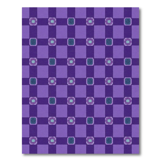 Purple Blue Checkerboard Geometric Medallion Rug