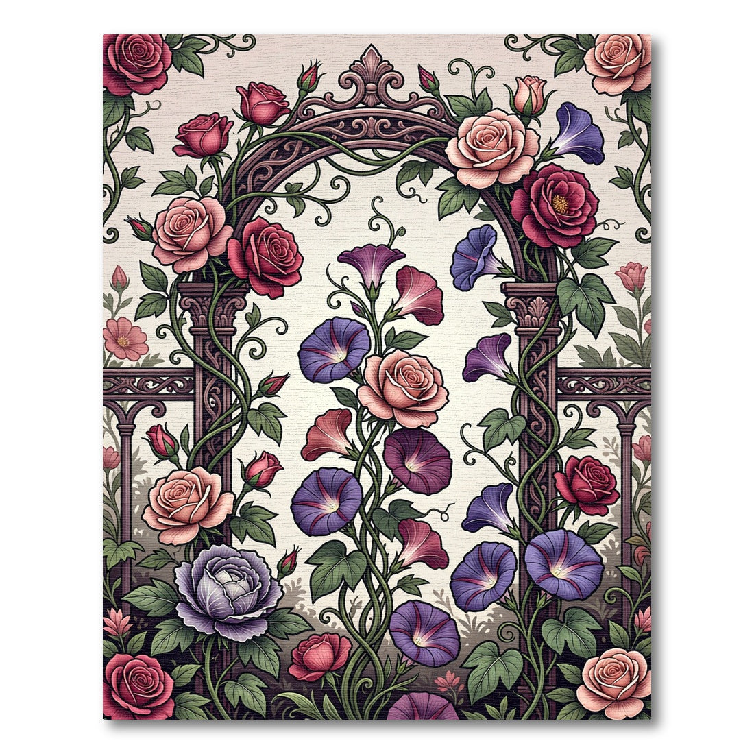 Victorian Rose Morning Glory Scroll Rug