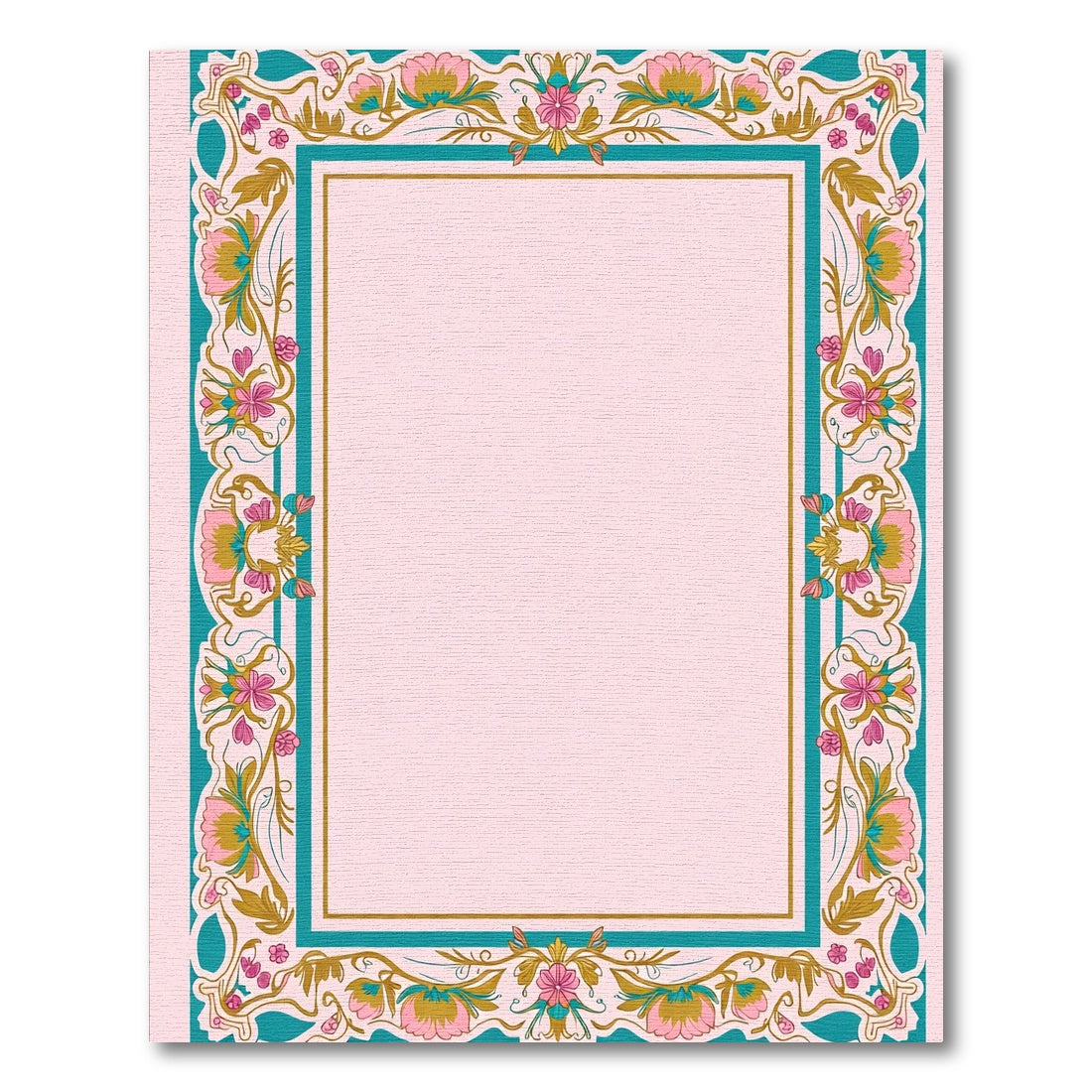 Art Nouveau Teal Floral Gold Border Rug