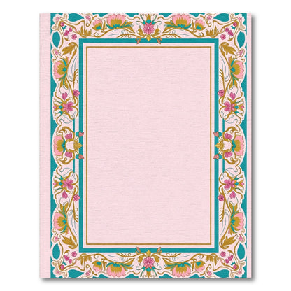 Art Nouveau Teal Floral Gold Border Rug