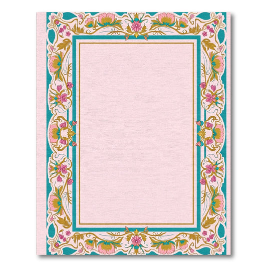 Art Nouveau Teal Floral Gold Border Rug